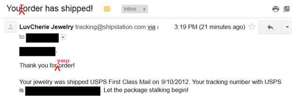 Shipping Email Fail